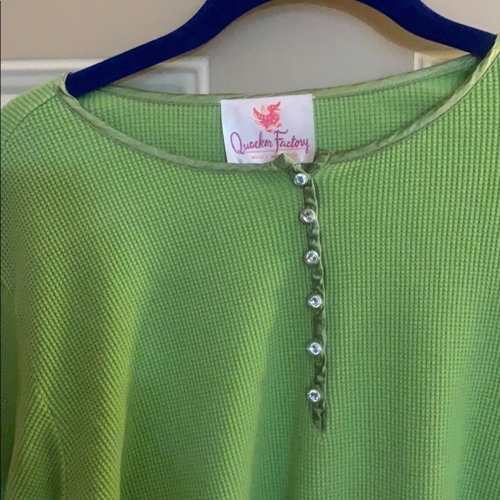 QF Light olive thermal top with bling buttons